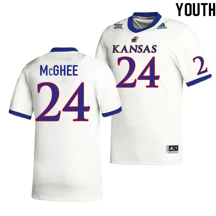 Youth #24 Damarius McGhee Kansas Jayhawks College Football Jerseys Stitched Sale-White - Click Image to Close